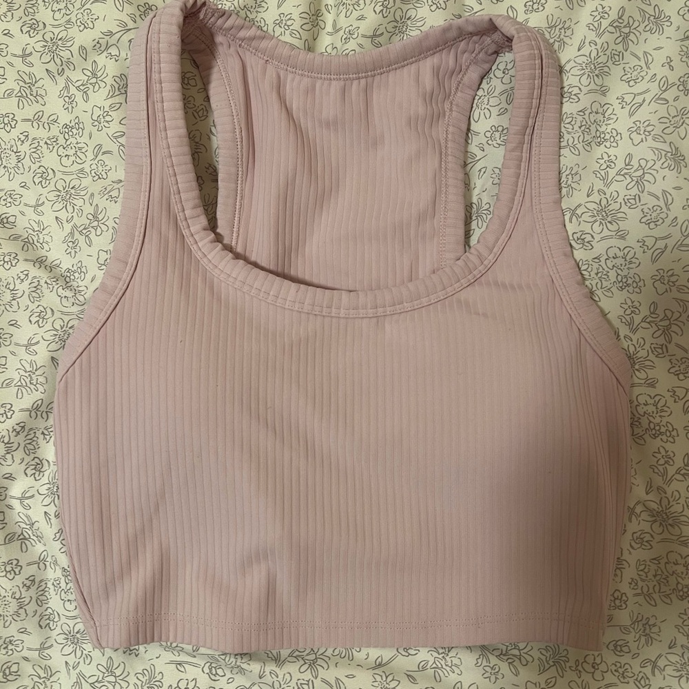 Pink Ribbed CroppedWorkout Tank